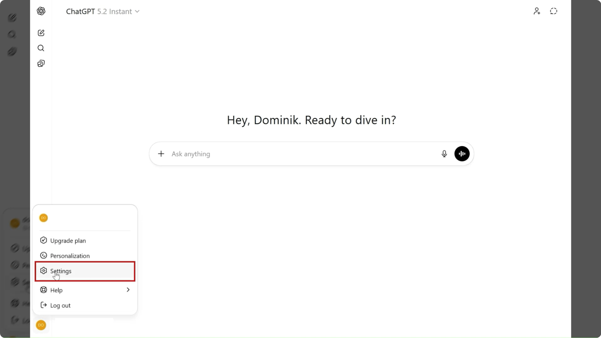 ChatGPT Settings Menu