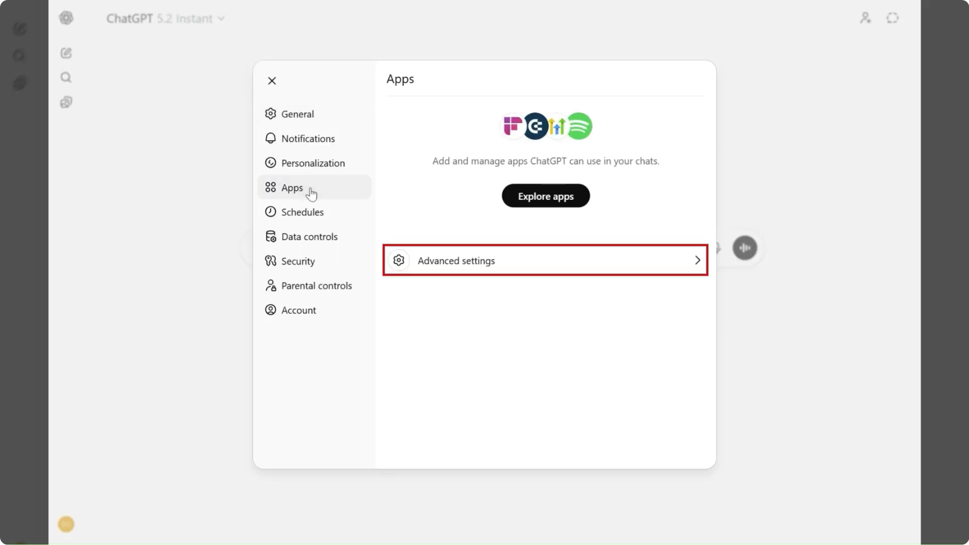 ChatGPT Apps Settings