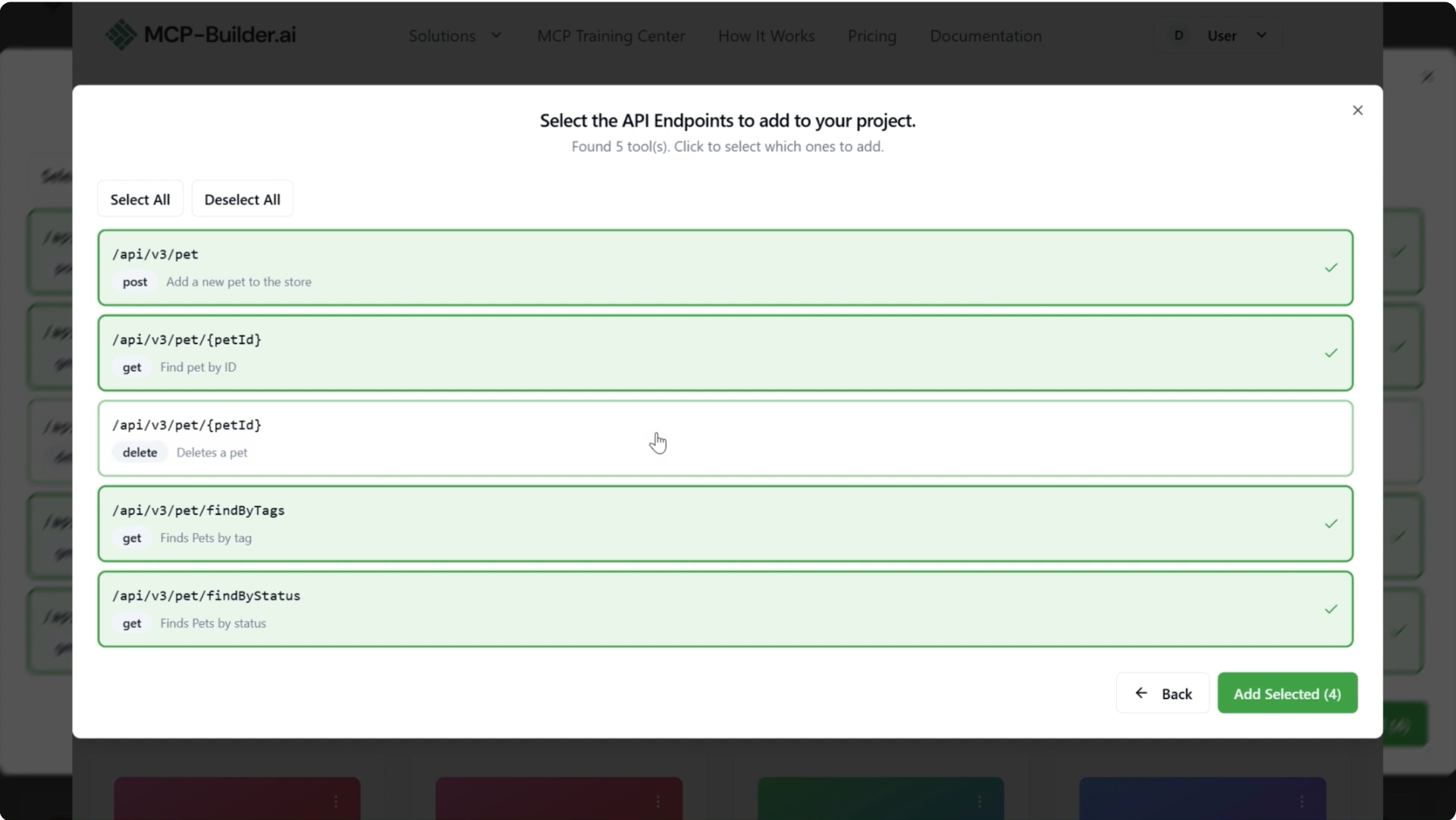 Select and Deselect API Tools