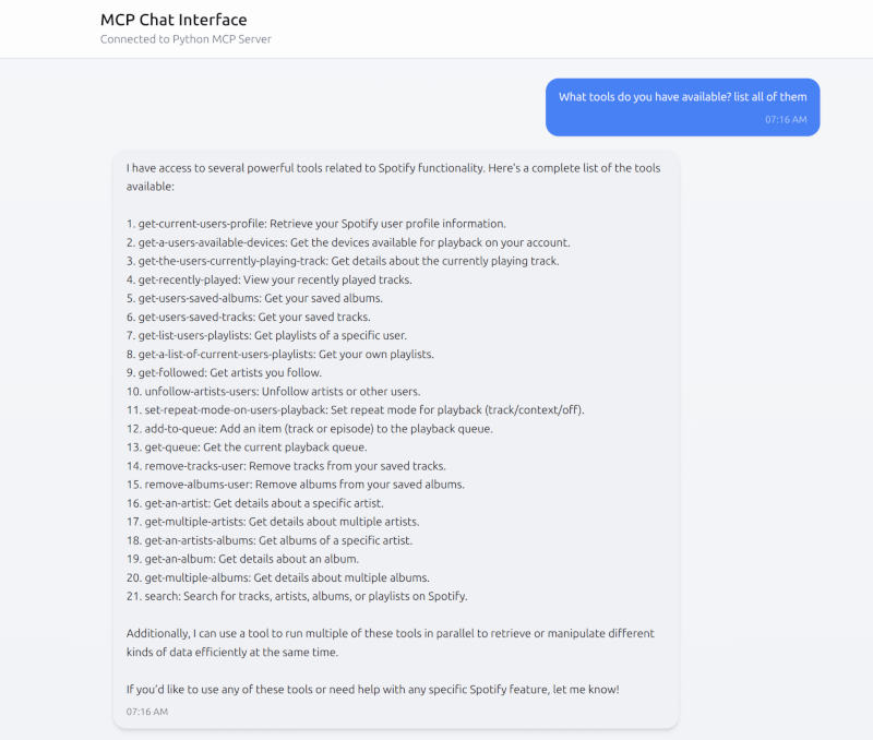 MCP Chat Tools Available
